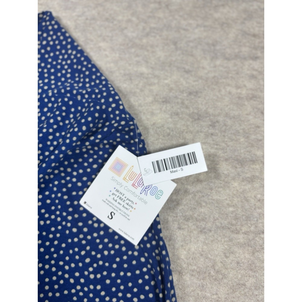 NWT LuLaRoe Maxi Skirt Small Navy Blue White Polka Dot Fold Over Waist - Picture 4 of 5